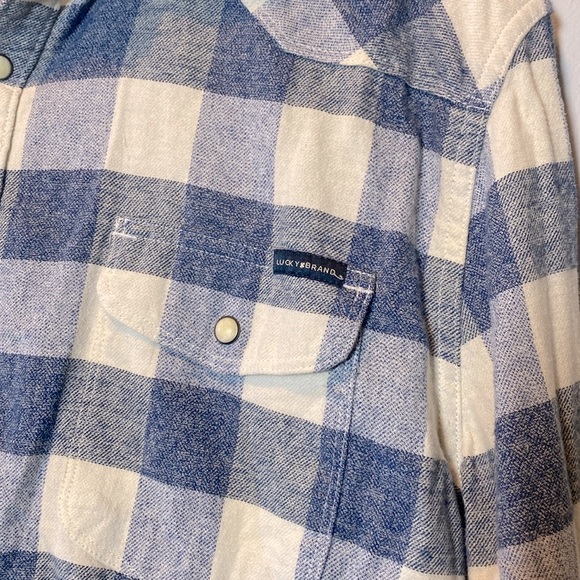 Lucky Brand Pearl Snap Shirt Men's Large Blue Check Western Collared Flannel - Picture 5 of 14